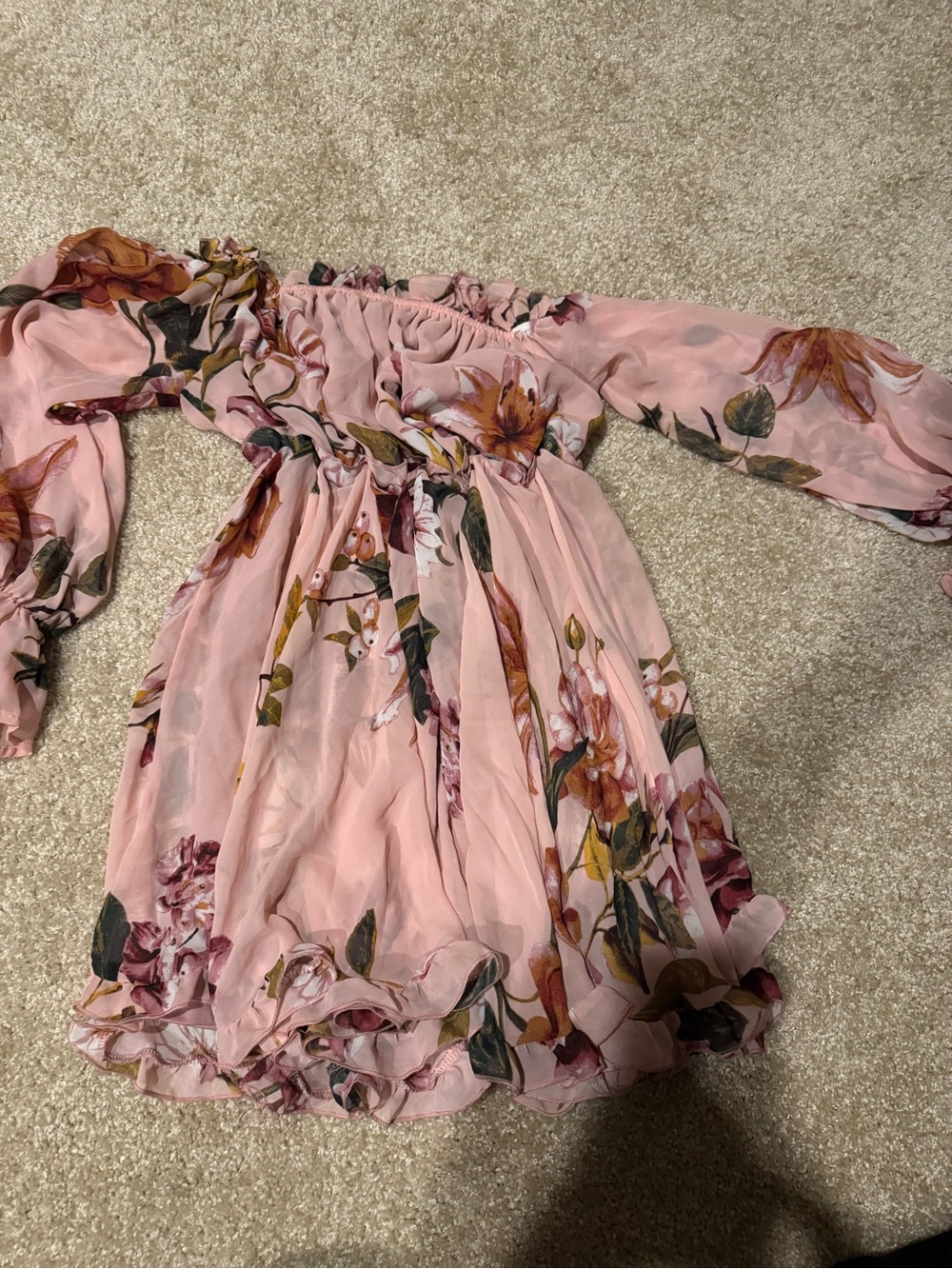 Fashion Nova Girls Blush Pink Floral Off-Shoulder Dress